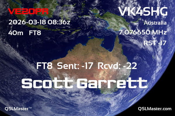 QSL Master Card for VK4SHG QSO with VE2OPR