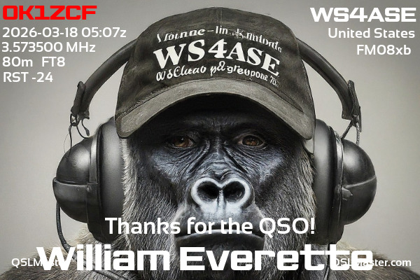 QSL Master Card for WS4ASE QSO with OK1ZCF