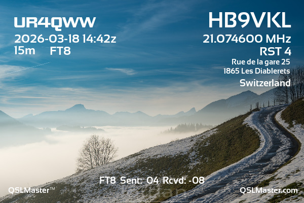 QSL Master Card for HB9VKL QSO with UR4QWW