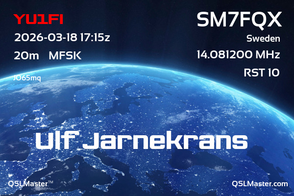 QSL Master Card for SM7FQX QSO with YU1FI
