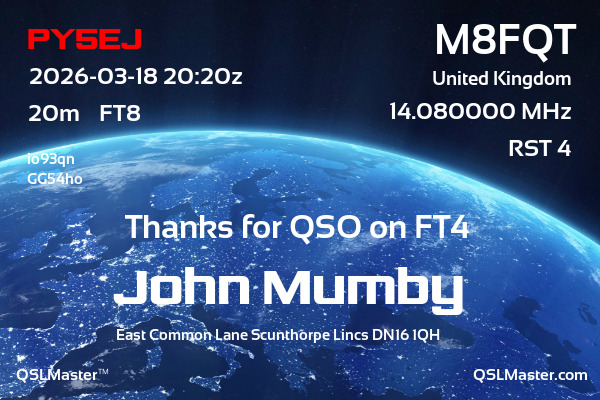 QSL Master Card for M8FQT QSO with PY5EJ