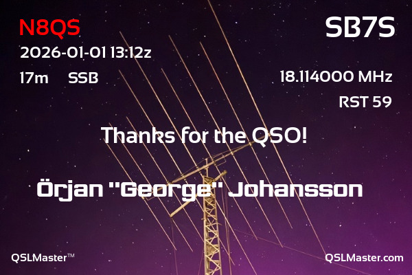 QSL Master Card for SB7S QSO with N8QS