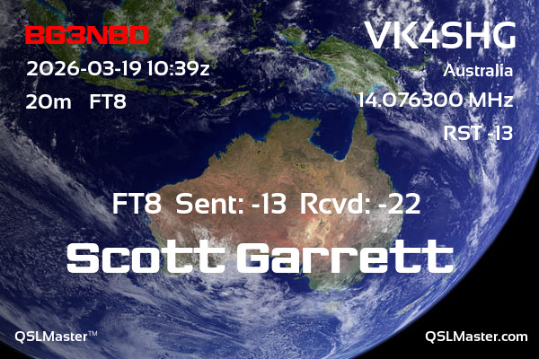 QSL Master Card for VK4SHG QSO with BG3NBD