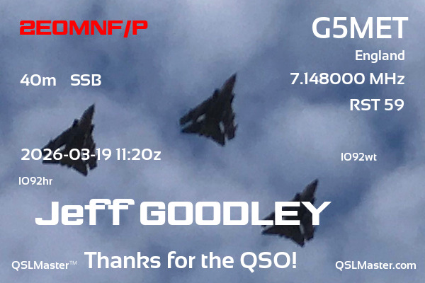 QSL Master Card for G5MET QSO with 2E0MNF/P