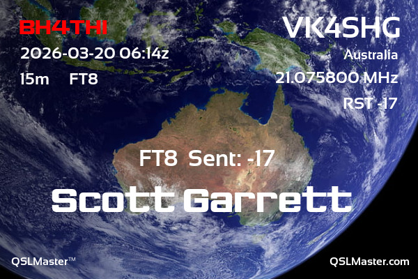 QSL Master Card for VK4SHG QSO with BH4THI