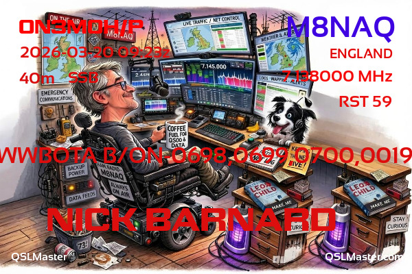 QSL Master Card for M8NAQ QSO with ON3MOH/P