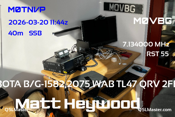 QSL Master Card for M0VBG QSO with M0TNI/P
