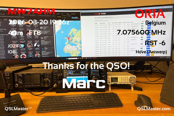 QSL Master Card for OR1A QSO with MW7AHM