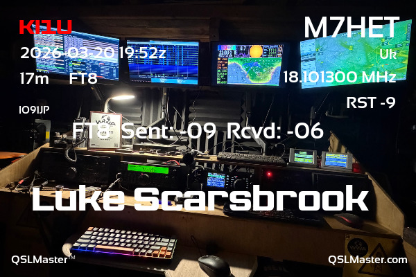QSL Master Card for M7HET QSO with KI1U