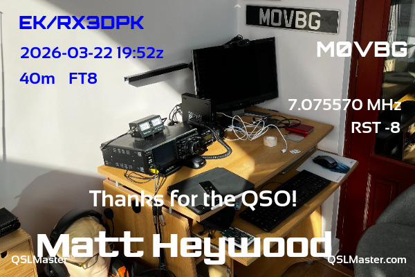 QSL Master Card for M0VBG QSO with EK/RX3DPK