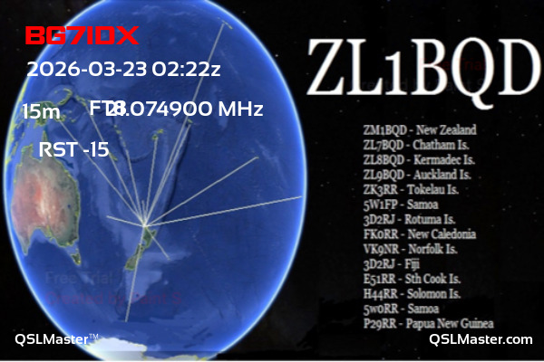 QSL Master Card for ZL1BQD QSO with BG7IDX