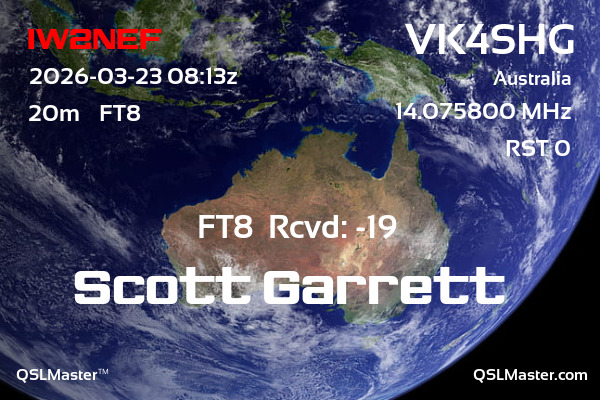 QSL Master Card for VK4SHG QSO with IW2NEF
