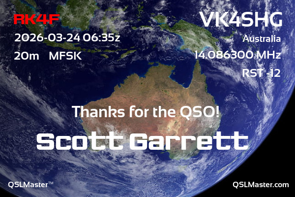 QSL Master Card for VK4SHG QSO with RK4F