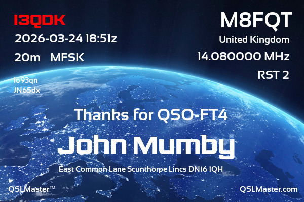 QSL Master Card for M8FQT QSO with I3QDK