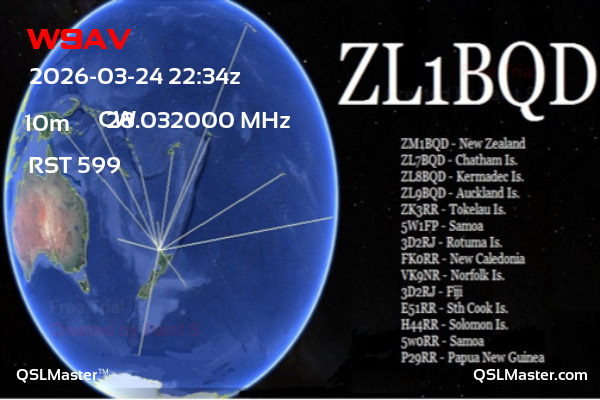 QSL Master Card for ZL1BQD QSO with W9AV