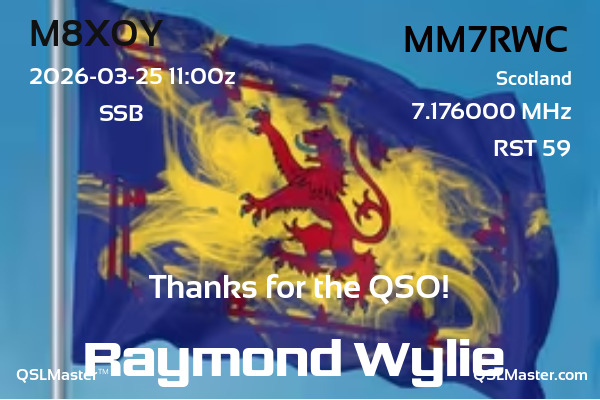 QSL Master Card for MM7RWC QSO with M8XOY