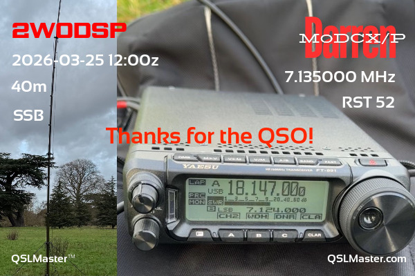 QSL Master Card for M0DCX/P QSO with 2W0DSP