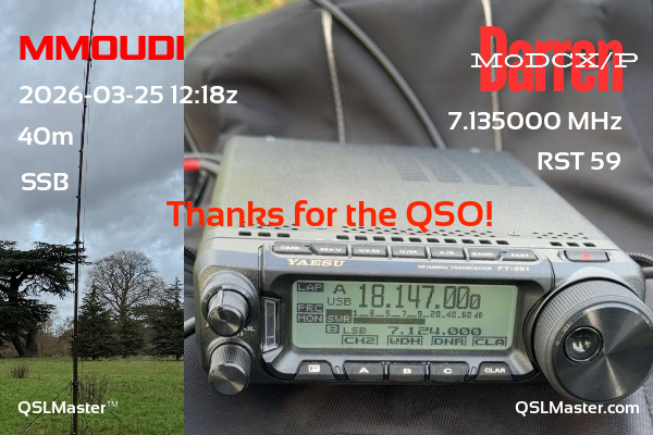 QSL Master Card for M0DCX/P QSO with MM0UDI