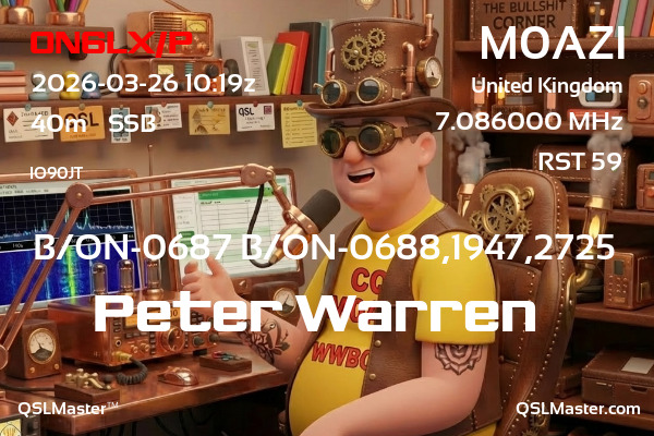 QSL Master Card for M0AZI QSO with ON6LX/P