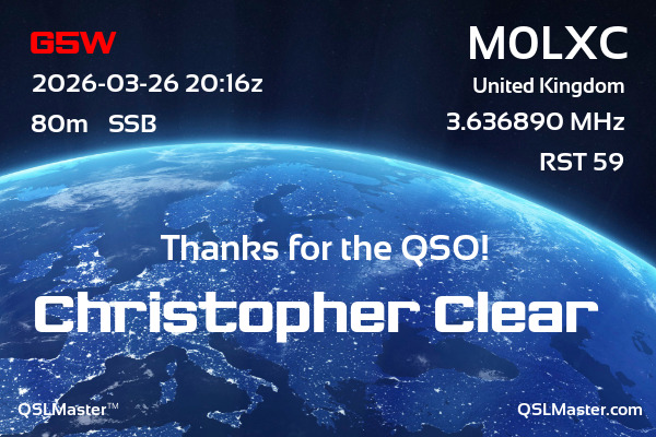 QSL Master Card for M0LXC QSO with G5W