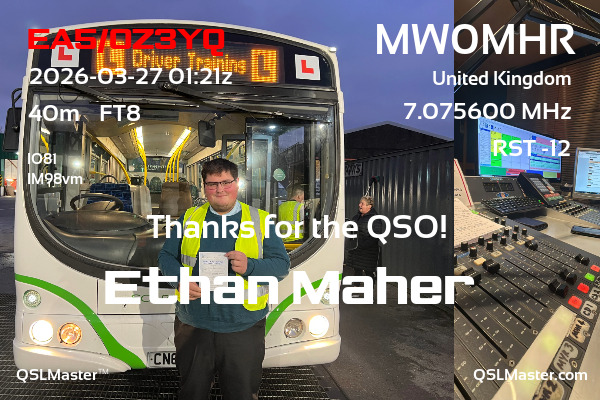 QSL Master Card for MW0MHR QSO with EA5/OZ3YQ