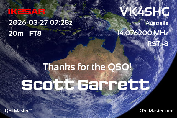 QSL Master Card for VK4SHG QSO with IK2SAR