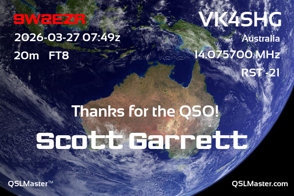 QSL Master Card for VK4SHG QSO with 9W2EZR