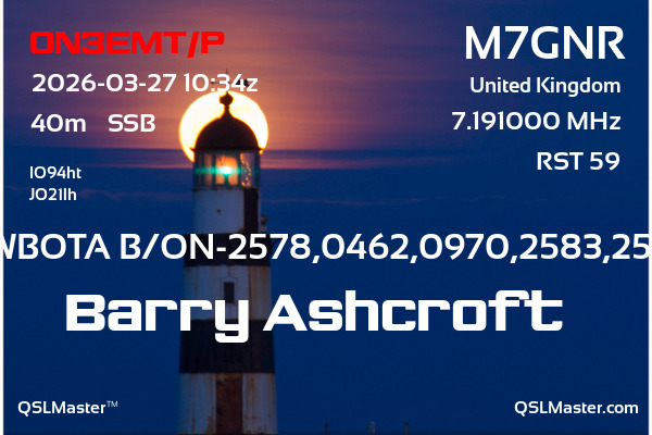QSL Master Card for M7GNR QSO with ON3EMT/P