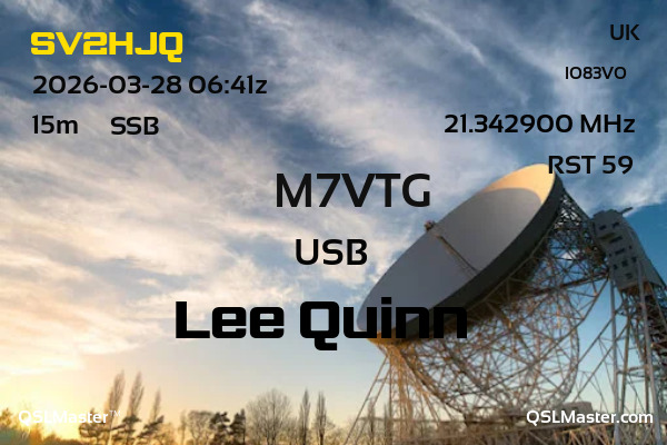 QSL Master Card for M7VTG QSO with SV2HJQ
