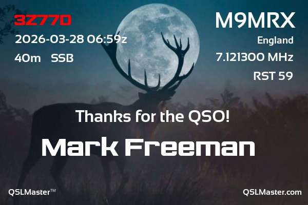 QSL Master Card for M9MRX QSO with 3Z77D