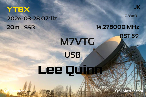 QSL Master Card for M7VTG QSO with YT9X