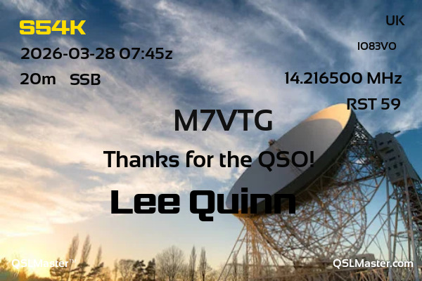 QSL Master Card for M7VTG QSO with S54K