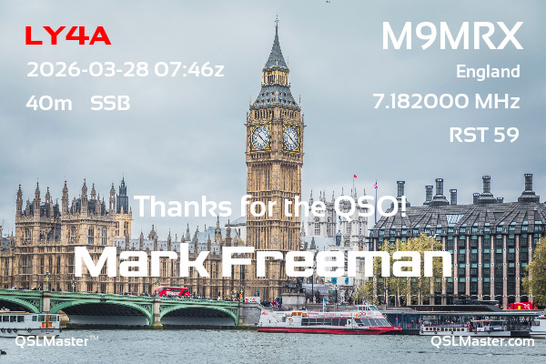 QSL Master Card for M9MRX QSO with LY4A
