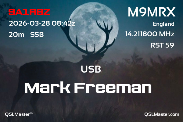 QSL Master Card for M9MRX QSO with 9A1RBZ