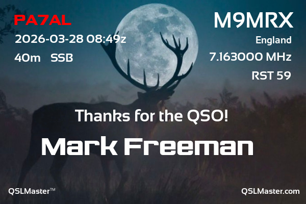 QSL Master Card for M9MRX QSO with PA7AL