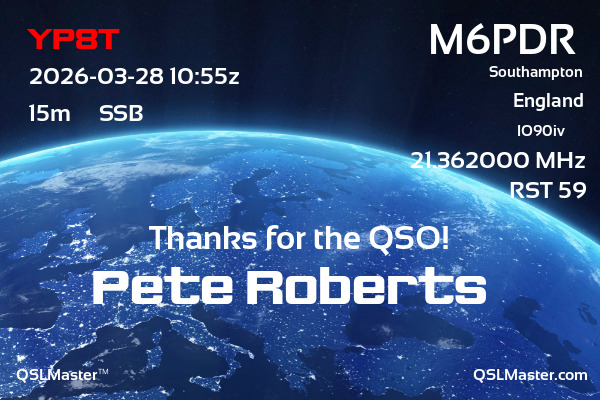 QSL Master Card for M6PDR QSO with YP8T