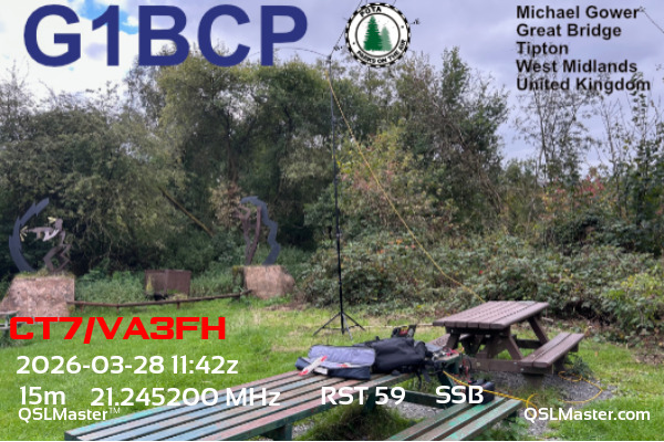 QSL Master Card for G1BCP QSO with CT7/VA3FH