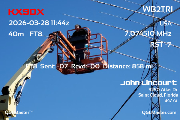 QSL Master Card for WB2TRI QSO with KX9DX