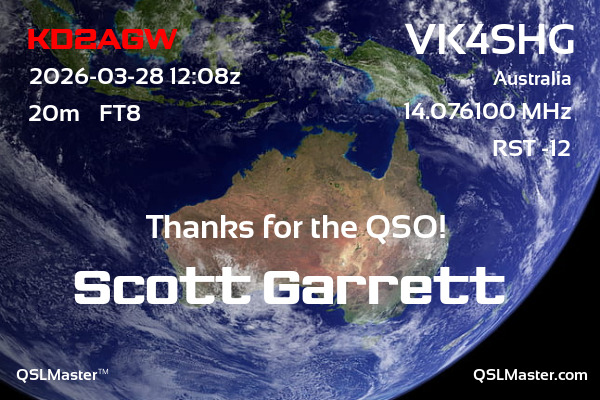 QSL Master Card for VK4SHG QSO with KD2AGW