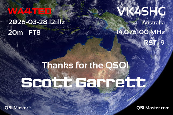 QSL Master Card for VK4SHG QSO with WA4TED