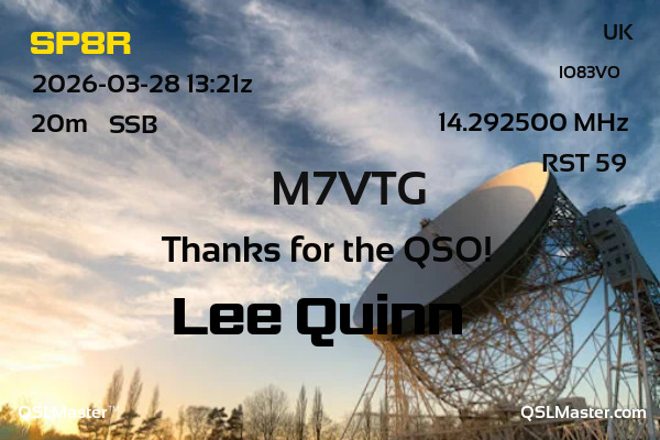 QSL Master Card for M7VTG QSO with SP8R