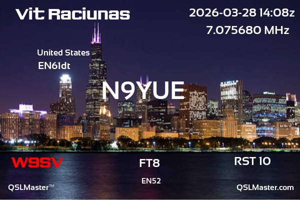 QSL Master Card for N9YUE QSO with W9SV
