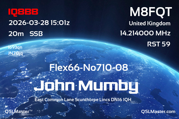 QSL Master Card for M8FQT QSO with IQ8BB