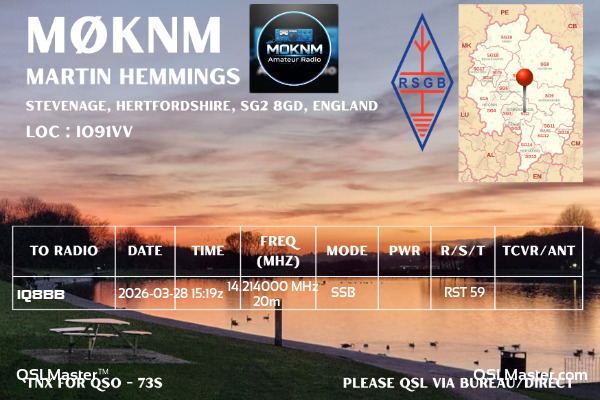 QSL Master Card for M0KNM QSO with IQ8BB