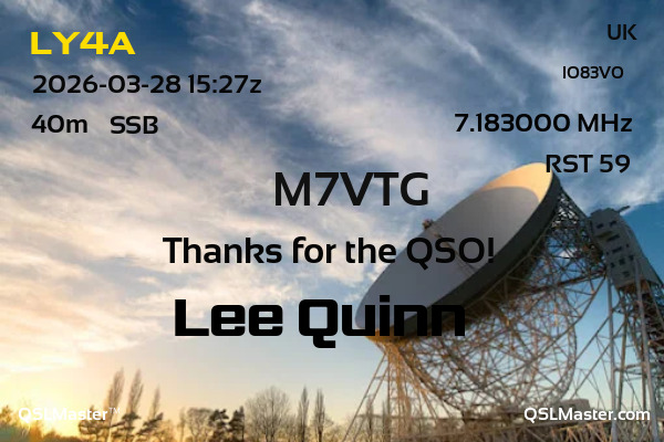 QSL Master Card for M7VTG QSO with LY4A
