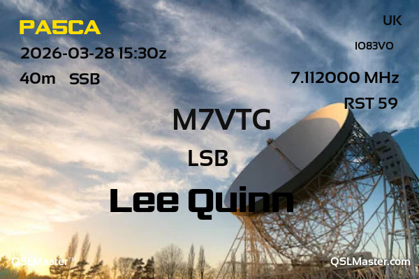 QSL Master Card for M7VTG QSO with PA5CA