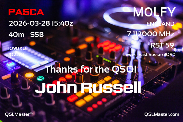 QSL Master Card for M0LFY QSO with PA5CA