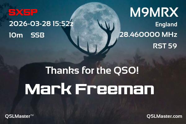 QSL Master Card for M9MRX QSO with SX5P