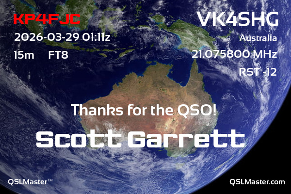 QSL Master Card for VK4SHG QSO with KP4FJC