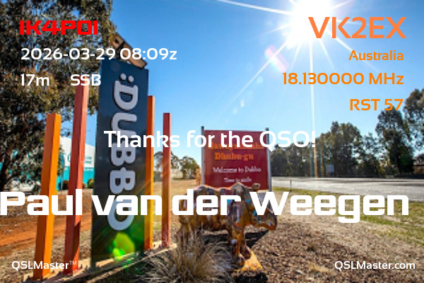 QSL Master Card for VK2EX QSO with IK4POI